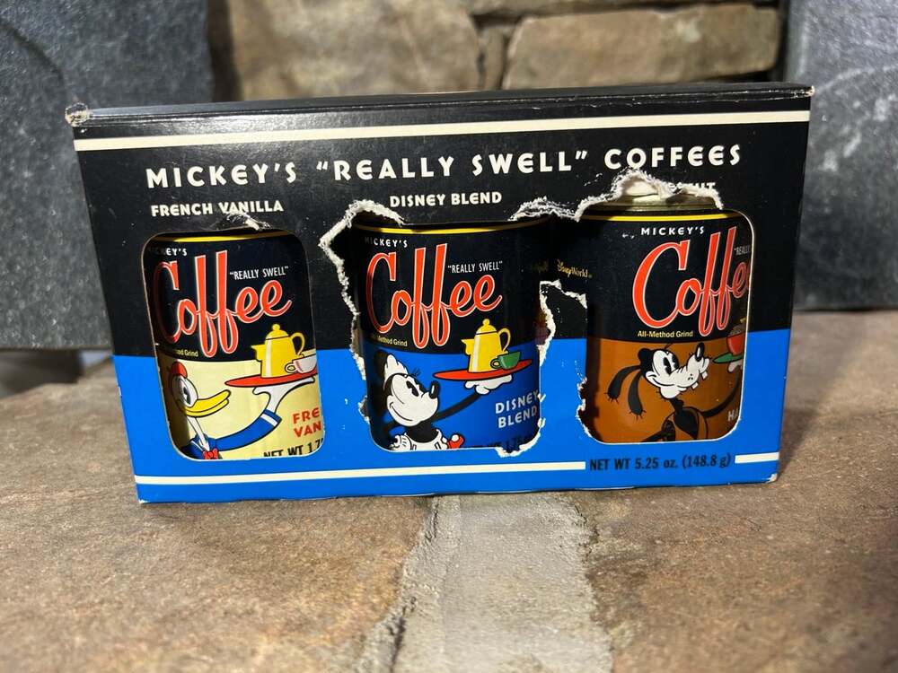 Mickey’s Really Swell Coffee 3pk Canisters 1.75oz Cans Disneyland Resort expired